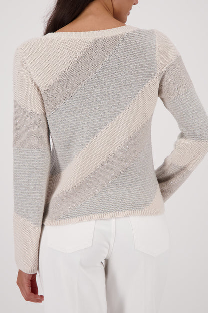 Monari Champagne Beige Diagonal Stripe Jumper