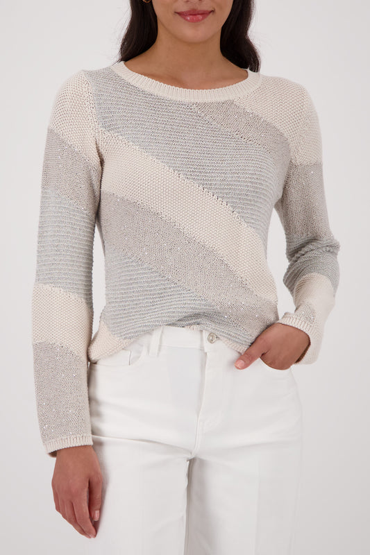 Monari Champagne Beige Diagonal Stripe Jumper