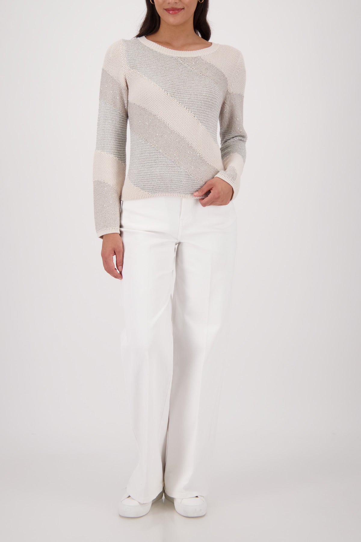 Monari Champagne Beige Diagonal Stripe Jumper