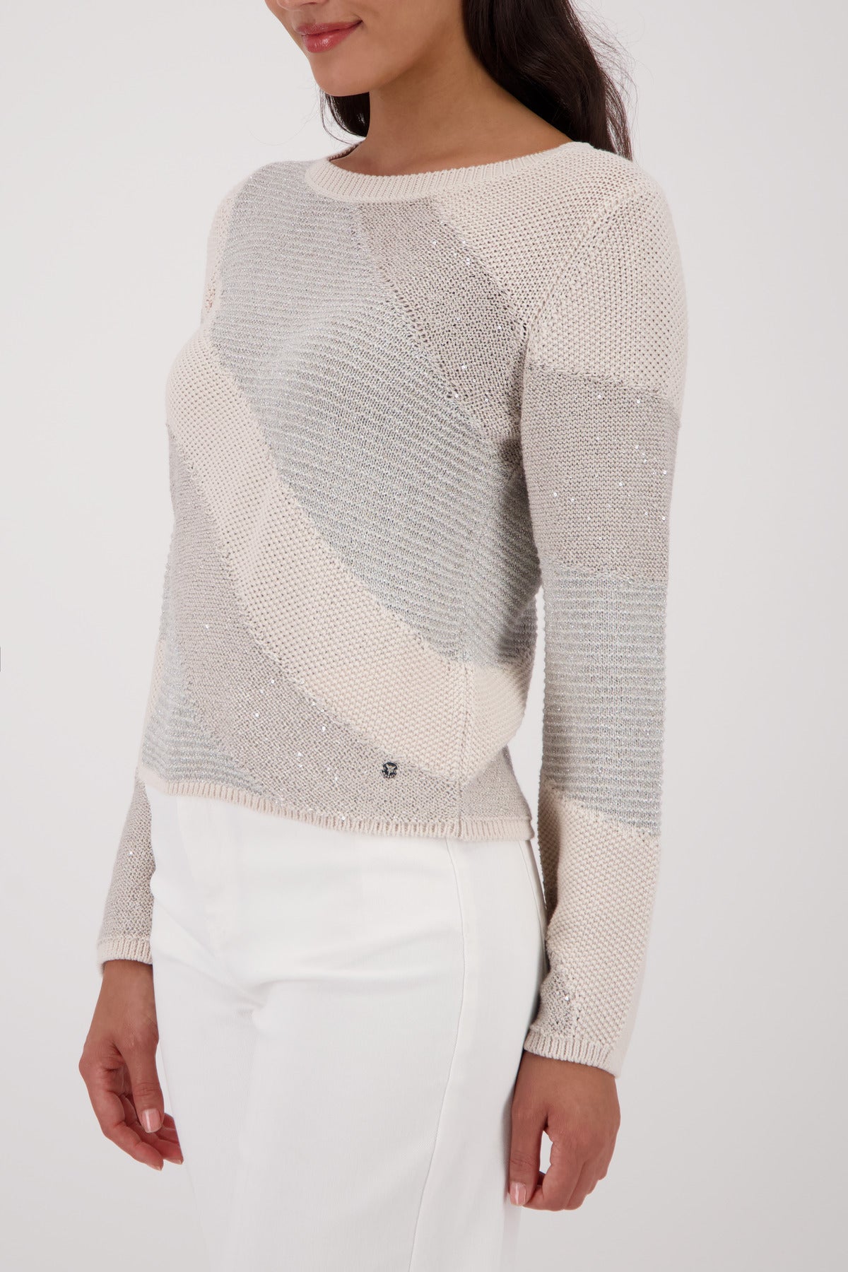 Monari Champagne Beige Diagonal Stripe Jumper