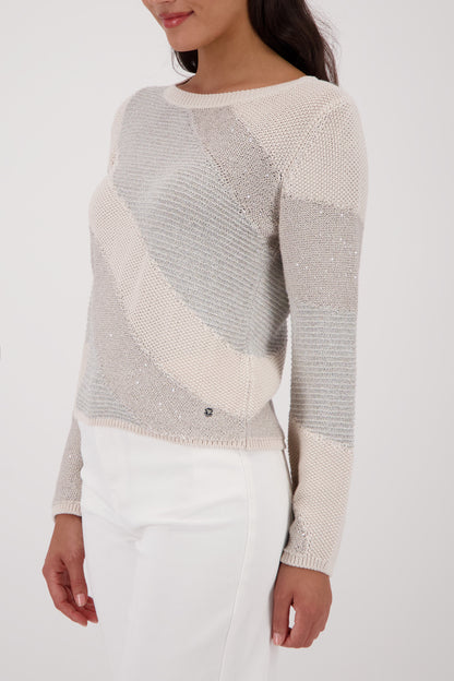 Monari Champagne Beige Diagonal Stripe Jumper