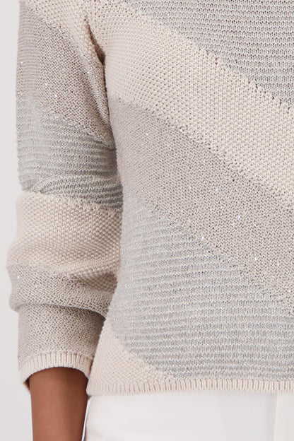 Monari Champagne Beige Diagonal Stripe Jumper