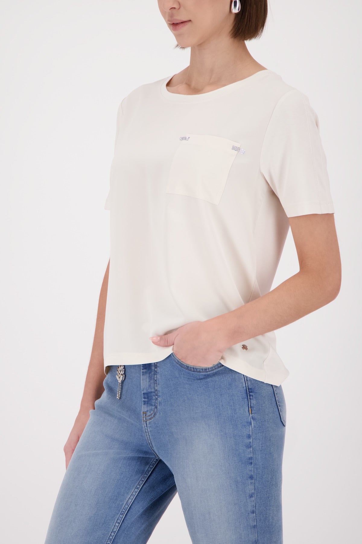 Monari Champagne Beige Pocket Rhinestone Top