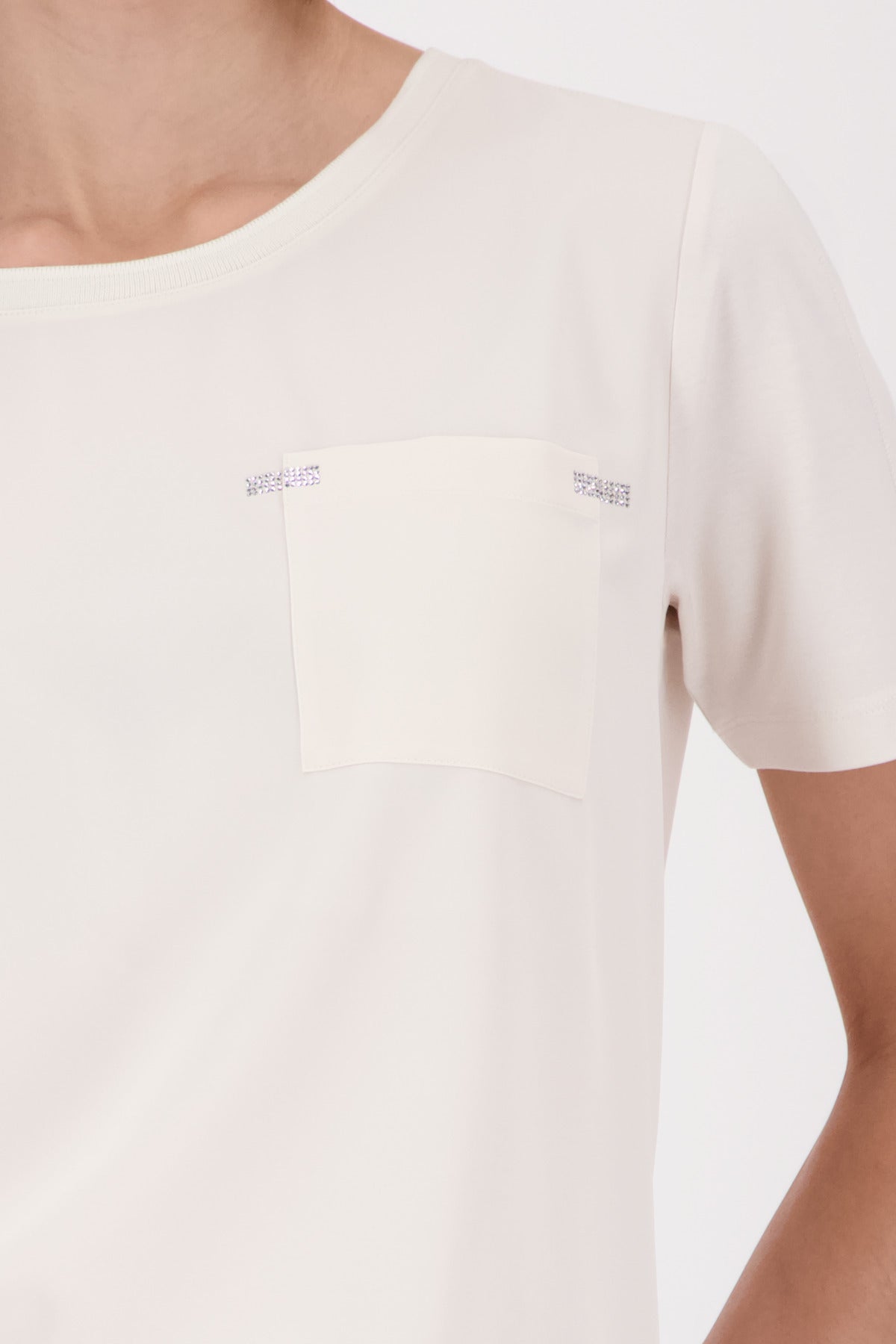 Monari Champagne Beige Pocket Rhinestone Top