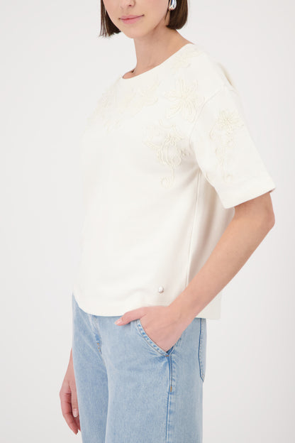 Monari Marble Floral Embroidery SS Sweatshirt