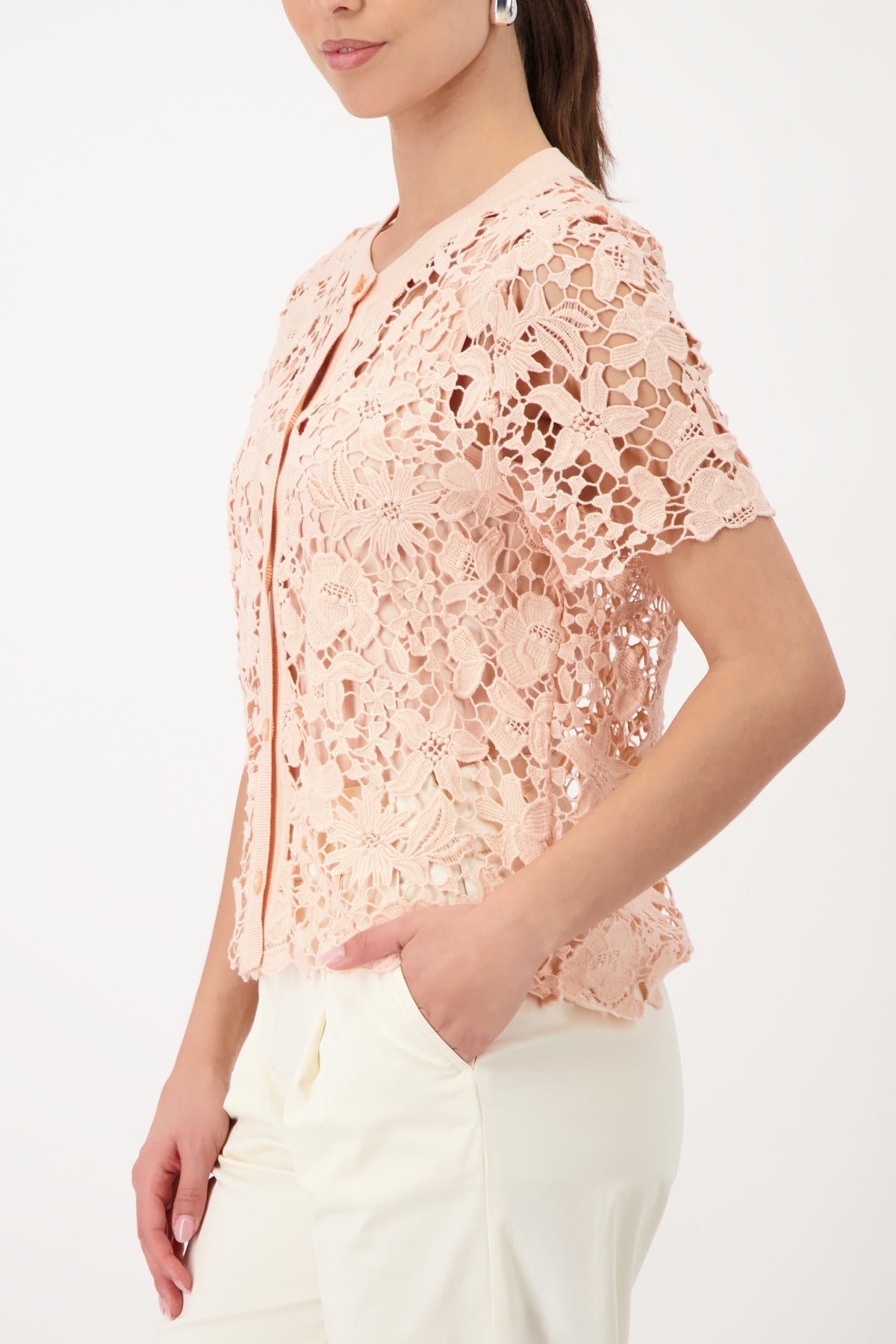 Monari Summer Peach Lace SS Cardigan