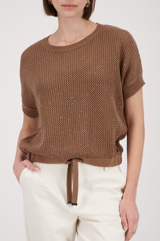 Monari Mocca Rhinestone/Drawstring SS Jumper