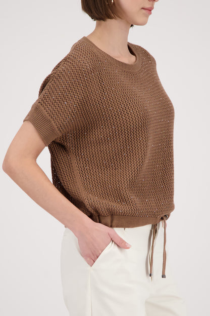 Monari Mocca Rhinestone/Drawstring SS Jumper