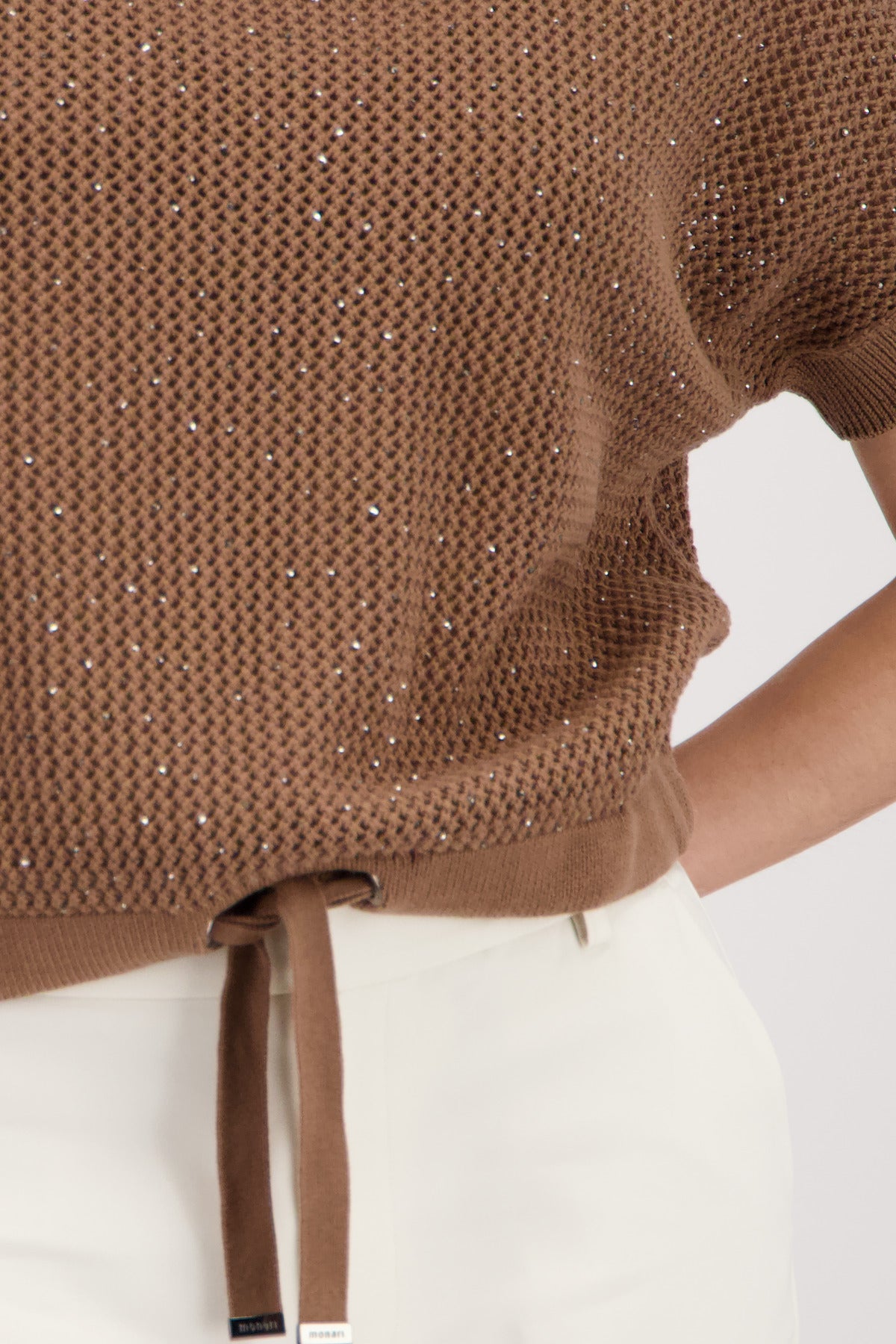 Monari Mocca Rhinestone/Drawstring SS Jumper