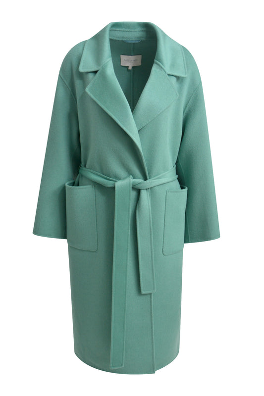 Milano Sage Coat With Collar/Lapel/Patched Pocket/Belt