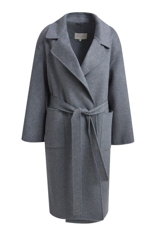 Milano Grey Melange Coat With Collar/Lapel/Patched Pocket/Belt