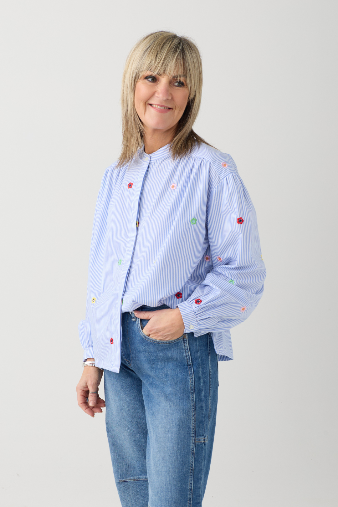 TSP White/Blue Stripe Flower Shirt