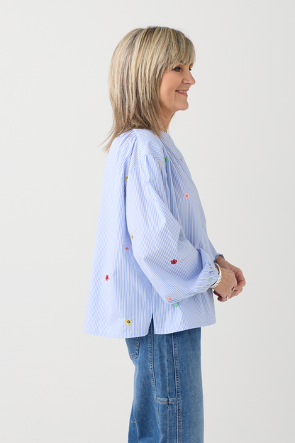 TSP White/Blue Stripe Flower Shirt