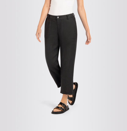 Mac Nora Black Linen Cropped Trouser