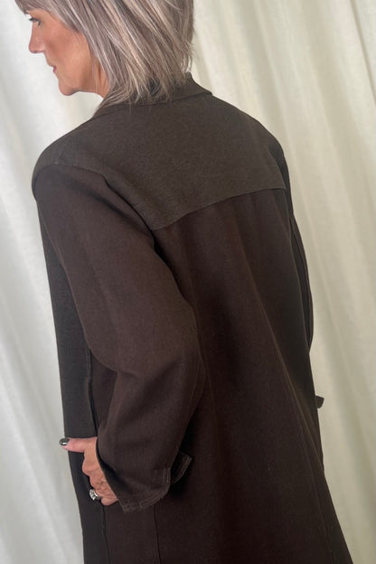 el2 Long Brown Jacket with Knit Overlayer