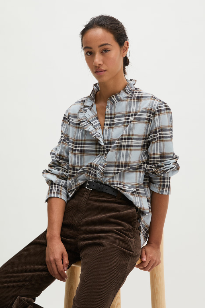 Marc O'Polo Blue Check Ruffle Blouse