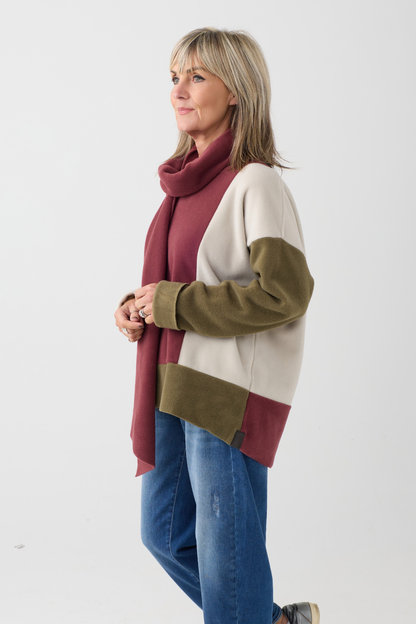 HS Bordeaux/Kit/Moss Jumper w/Scarf 1412