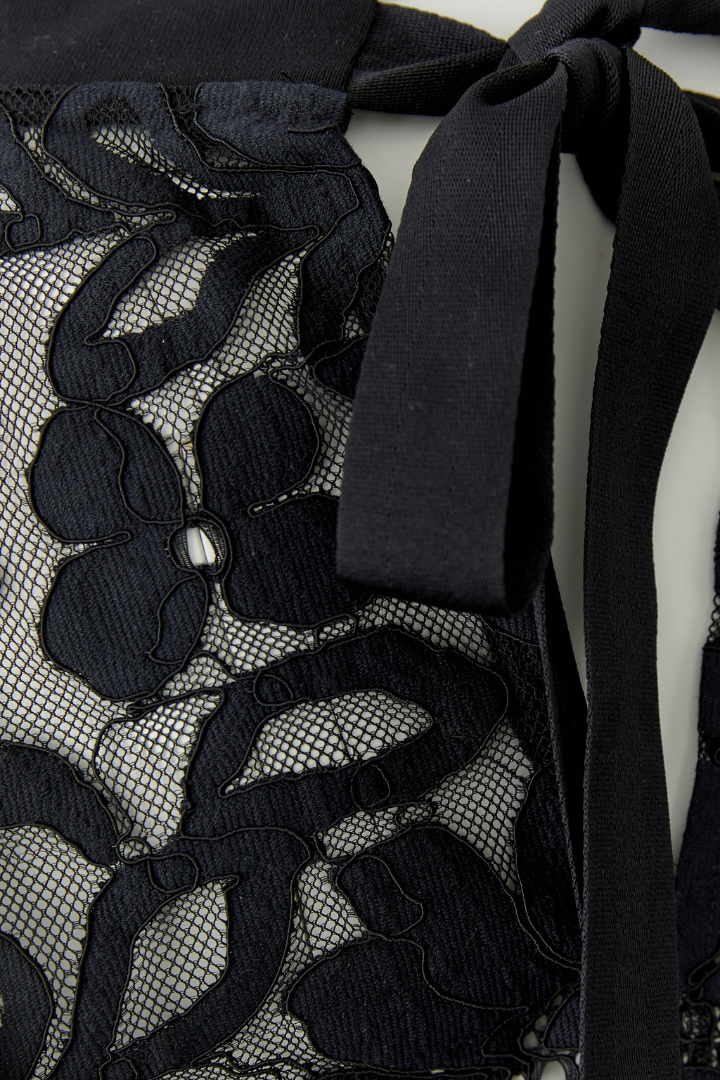 Oui Black Lace Detail Tie Neck Top