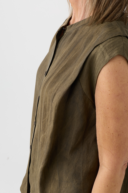 el2 Dark Olive Sleeveless Blouse 1081