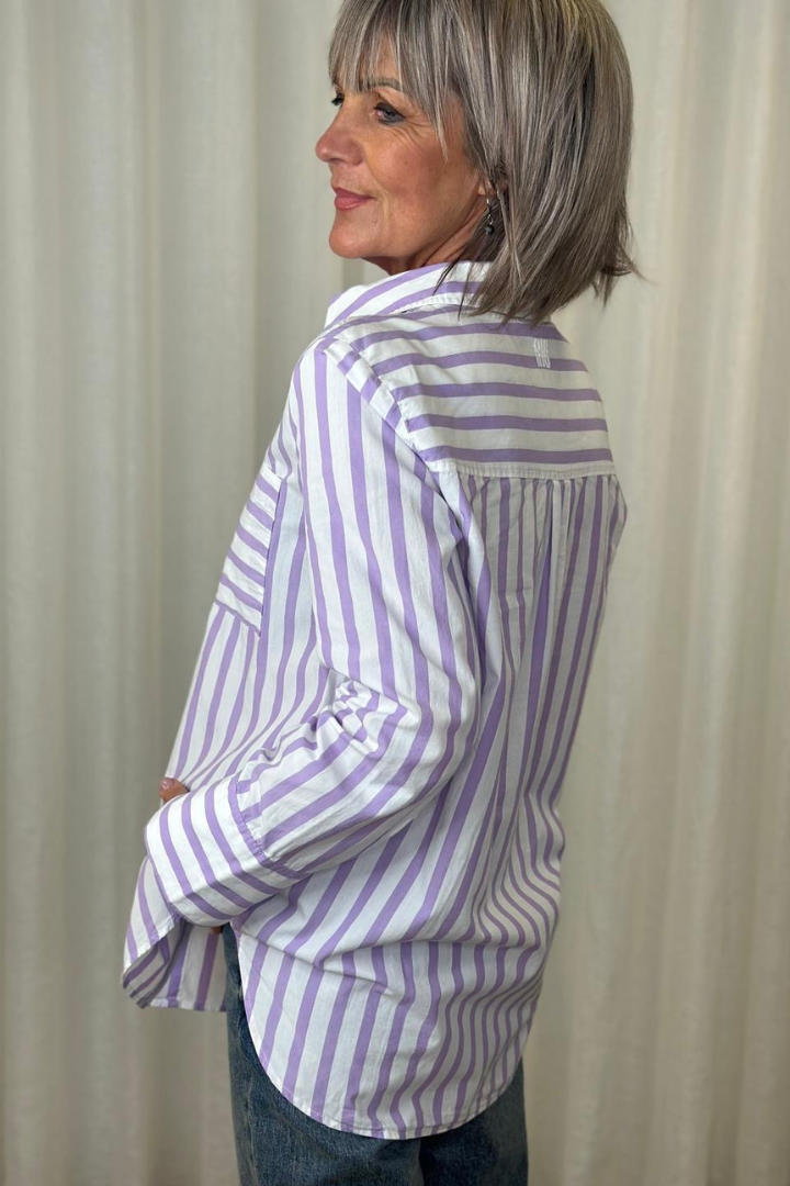 Oui White & Violet Stripe Oxford Shirt