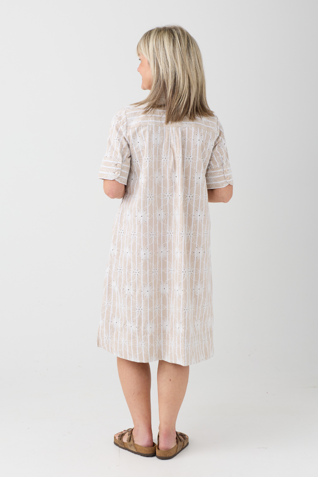 Milano Natur Stripe/Floral Embroidery Dress