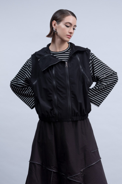 Haako Black Four Zip Hooded Waistcoat H2003