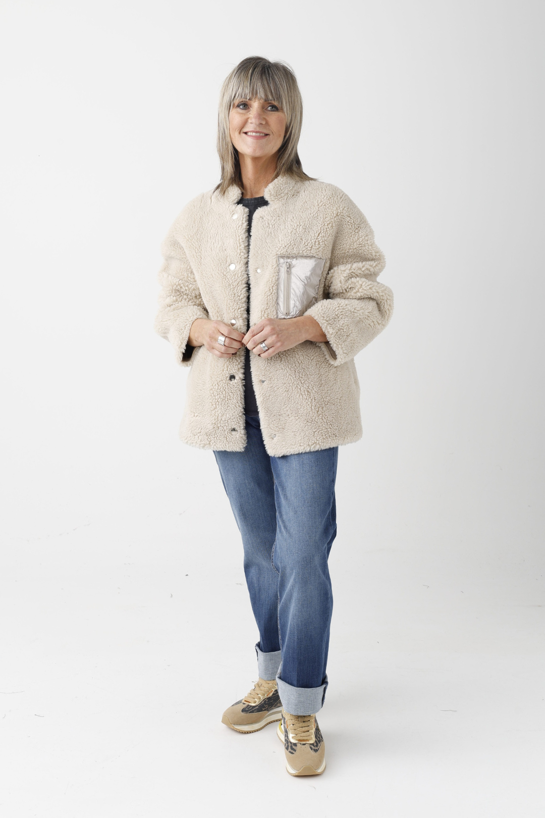 Keyla Beige Oversized Boucle Jacket