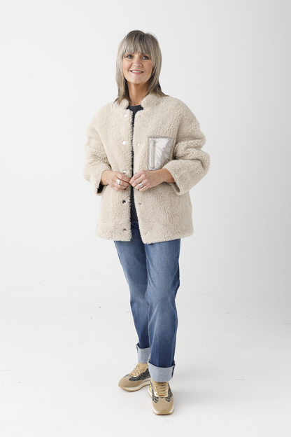 Keyla Beige Oversized Boucle Jacket