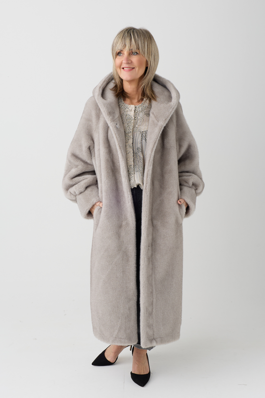 Isabella Grey Hooded Faux Fur Coat