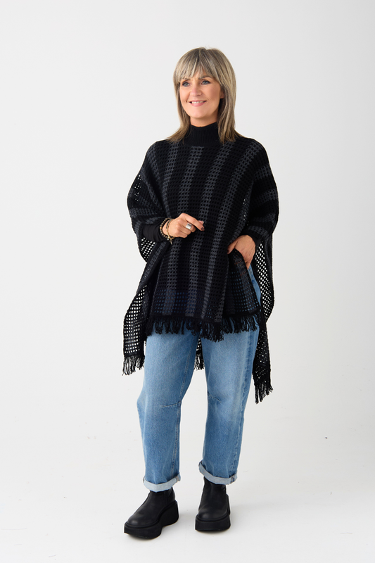 el2 Black/Charcoal Stripe Poncho