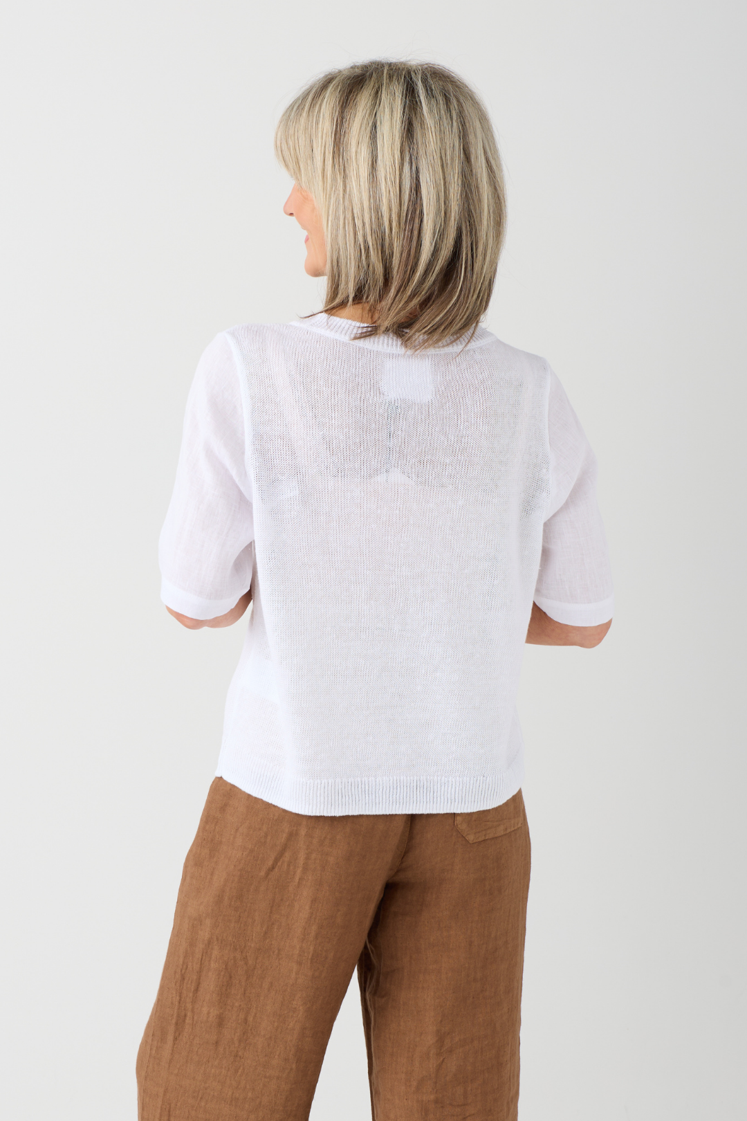 Oui Optic White Linen Pocket Jumper