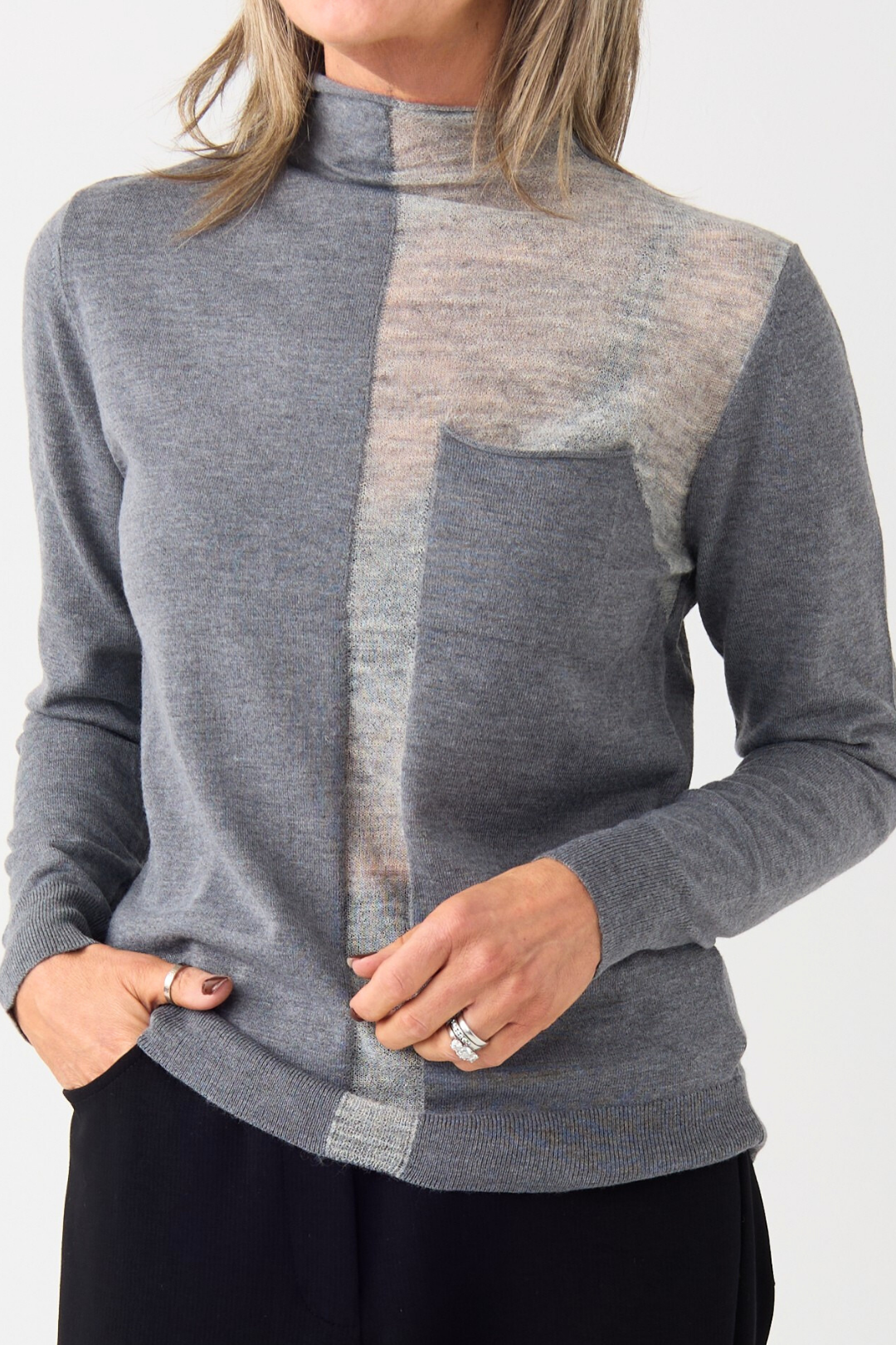 el2 Grey Contrast Panel LS Knit w/Pocket