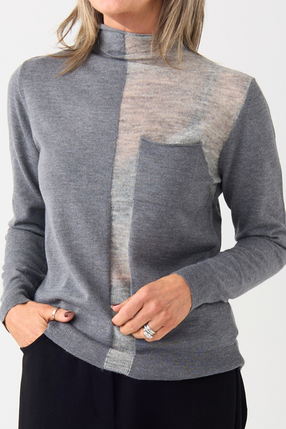 el2 Grey Contrast Panel LS Knit w/Pocket