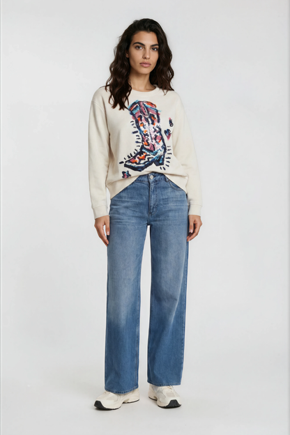 Milano Cream Cowboy Boot Print Sequin Sweatshirt
