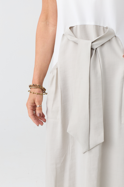 Naya Off White/Ash Contrast Tie Waist Dress