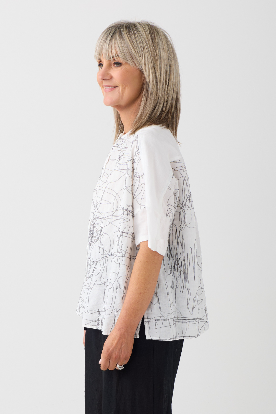 el2 White/Black Scribble Print Blouse 1050
