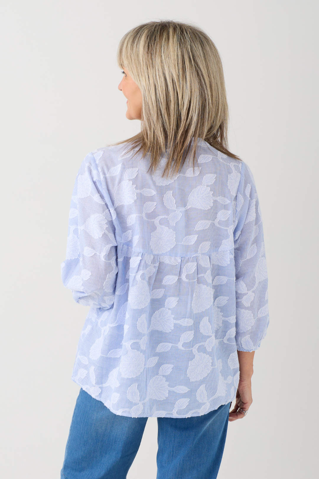 Milano Light Blue Stripe/Floral Print Blouse