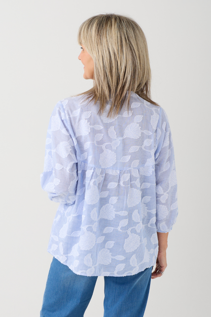 Milano Light Blue Stripe/Floral Print Blouse