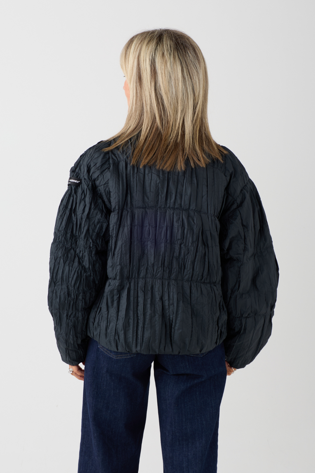 FF Off Black Faux Down Gathered Jacket