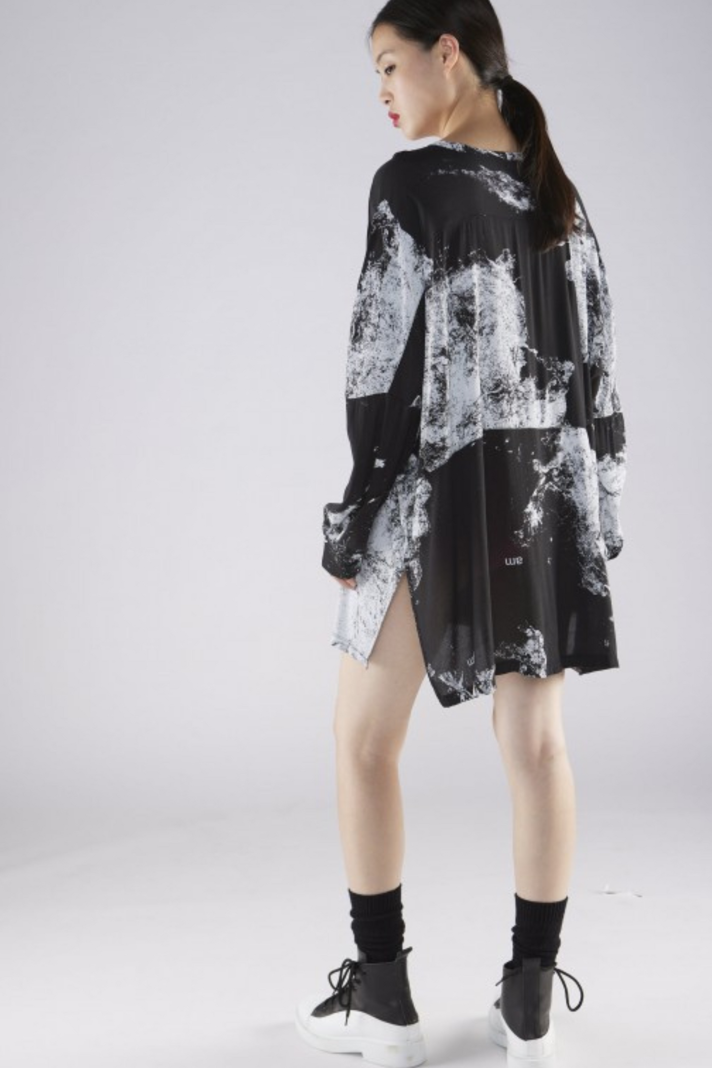 Lurdes Bergada Black Printed Oversized Collarless Shirt