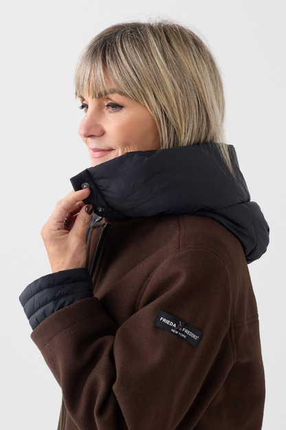 FF Brown/Black Hooded Wool Jacket