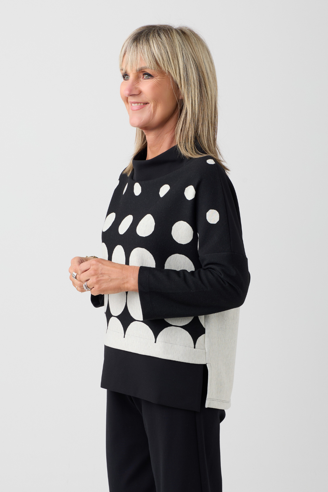 Naya Black/Stone Spot Print High Neck Top
