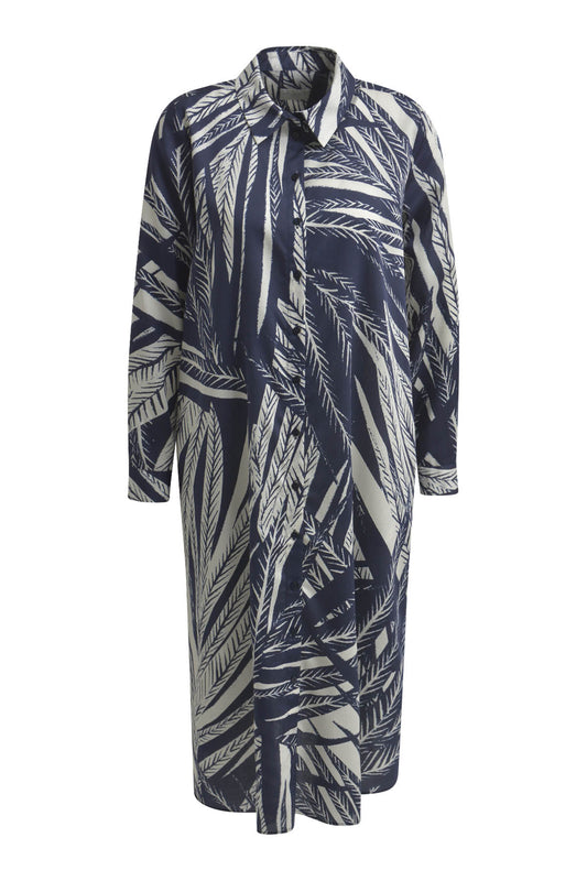 Milano Navy Leaf Print Dress