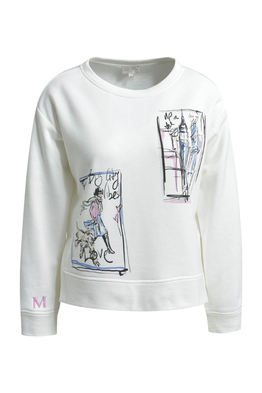 Milano Off White Round Neck Print Sweatshirt