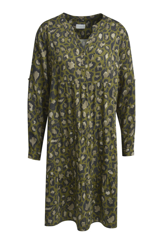 Milano Khaki Print V-Neck Dress