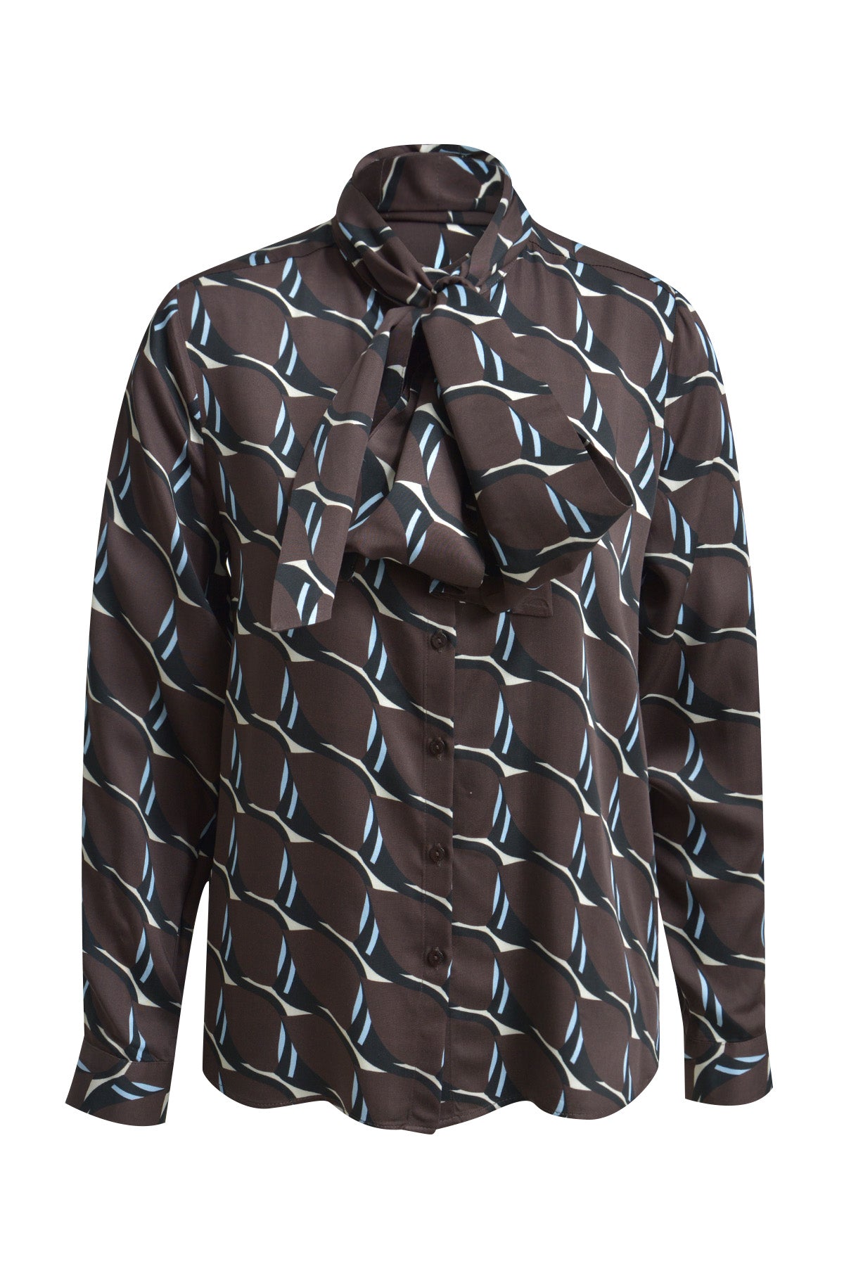 Milano Mocca Print Blouse w/Bow Tie Detail