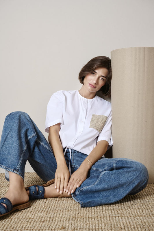 Margittes White/Taupe Pocket Blouse