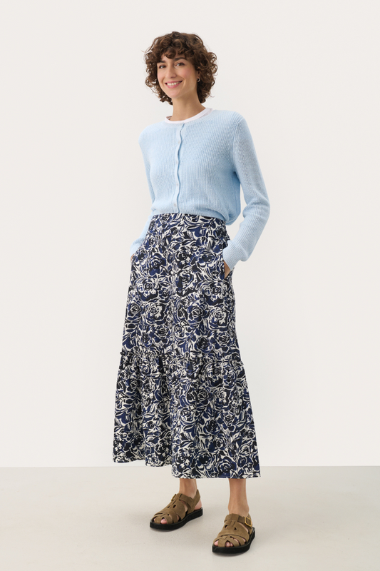 Part Two Nadeem Navy Rose Print Skirt