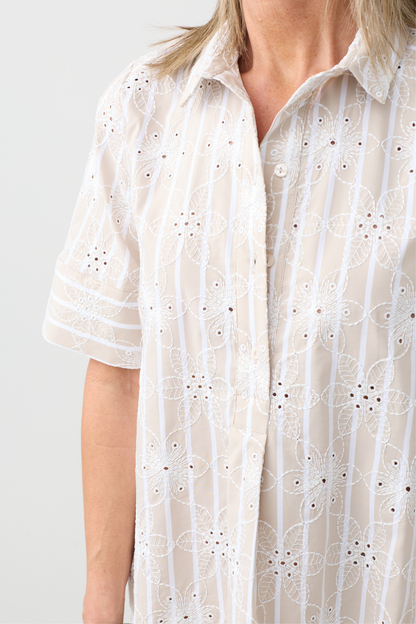 Milano Natur Stripe/Floral Embroidery Dress