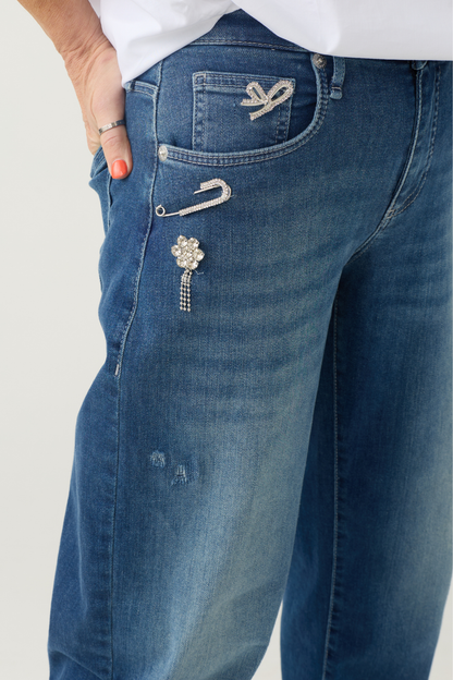 Mac Danni Vintage Indigo Glitter Barrel Jeans